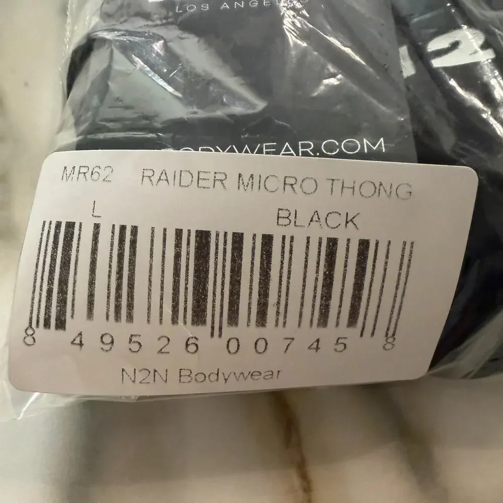 NEW N2N Bodywear Mens Raider Micro Mesh See Thru Thong Color Black Size Large